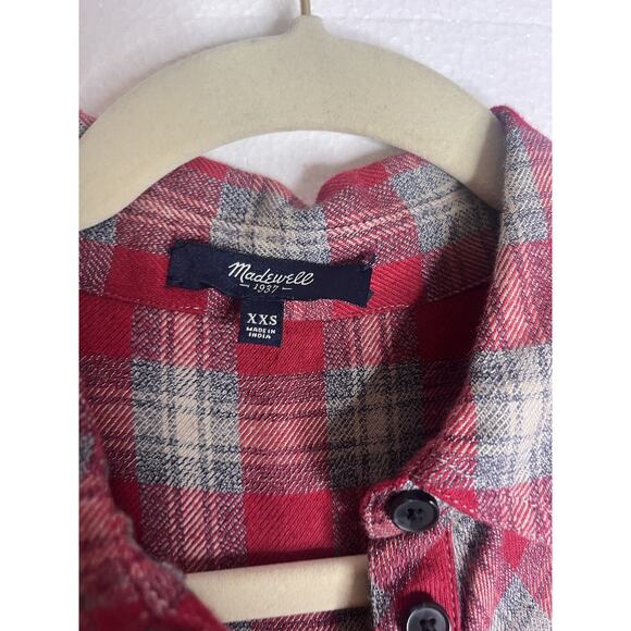Madewell Red Plaid Flannel Button Down Shirt Dress size xxs - Picture 2 of 6